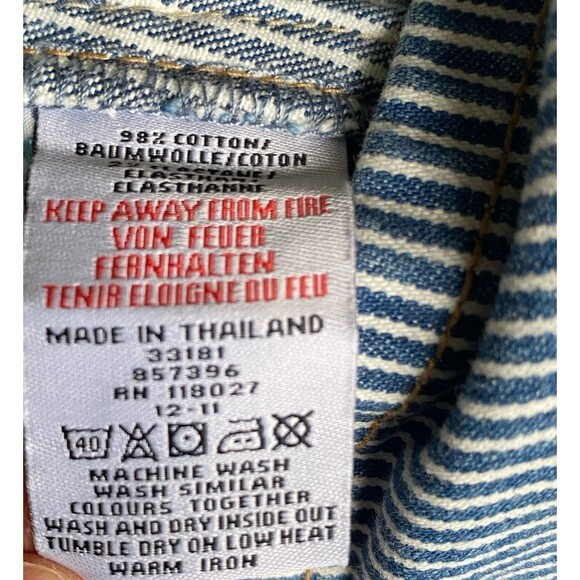 Mini Boden Jean Jumper Dress 9/10 Denim Overall Dressall Blue Striped Casual - Picture 8 of 10